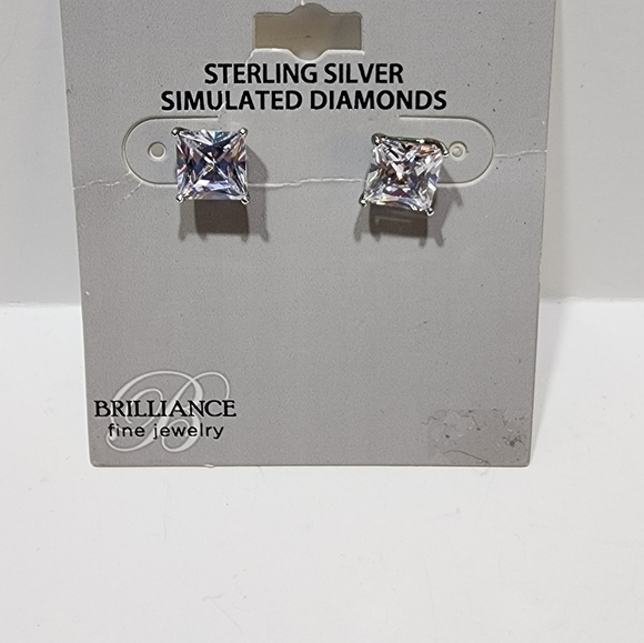 Brilliance Fine Jewelry Sterling Silver Princess Cut Simulated Diamond Earrings - Picture 3 of 4